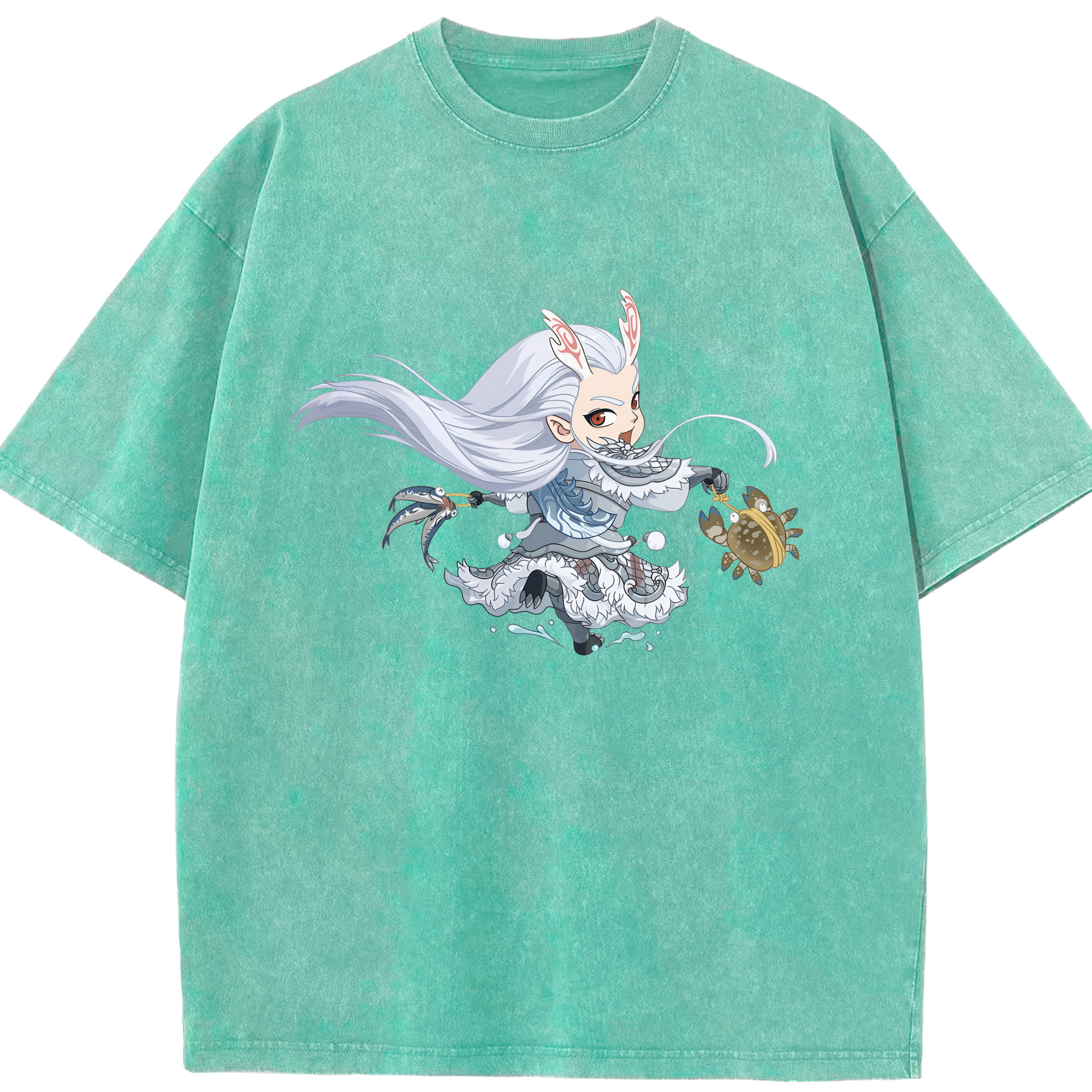（画像用） Ne Zha 2 ナタ 魔童の大暴れ 綿100% ヴィンテージ風 半袖Tシャツ（フロントプリント）